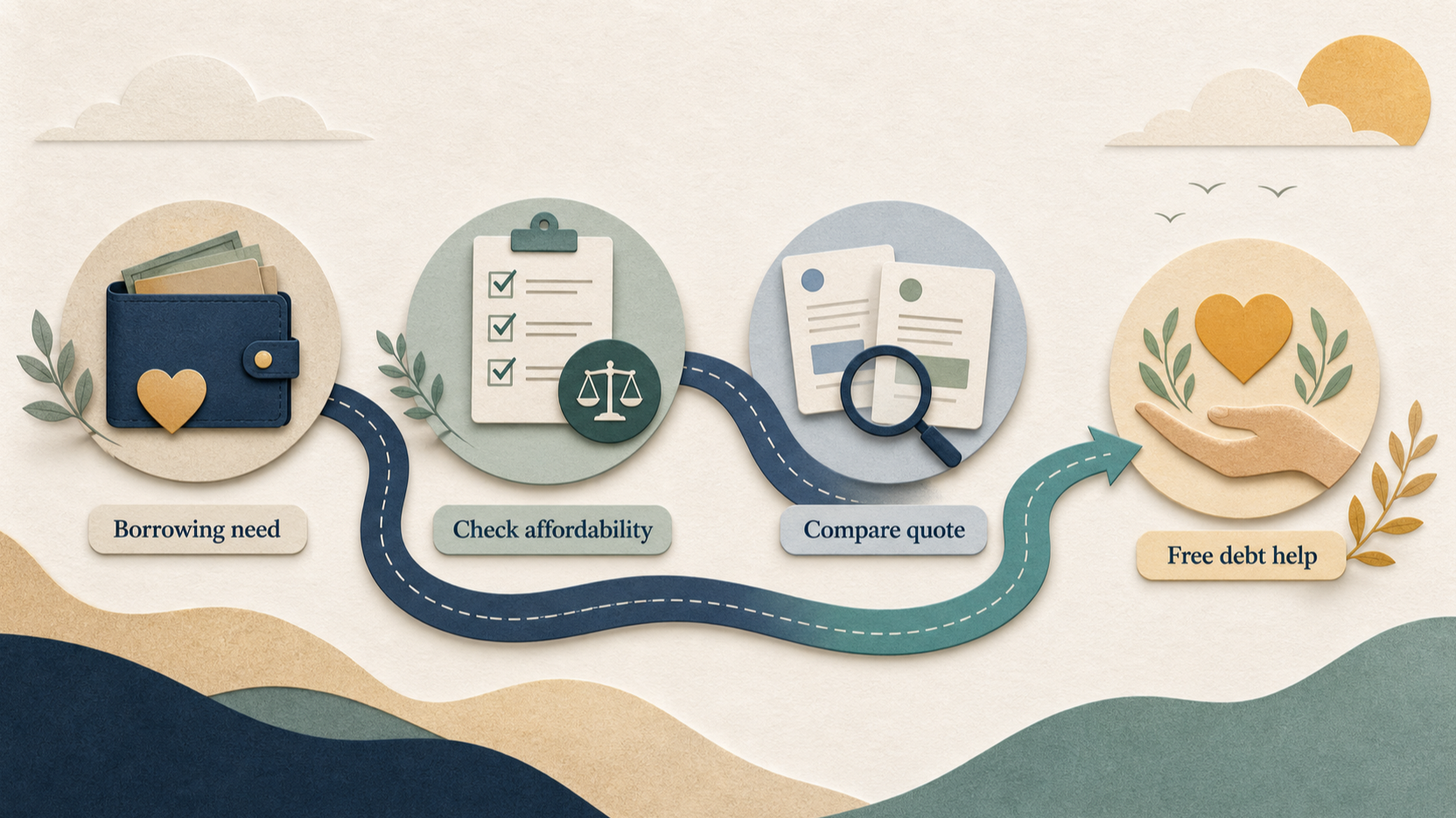 Visualise when readers should pause a new-loan application and seek debt advice